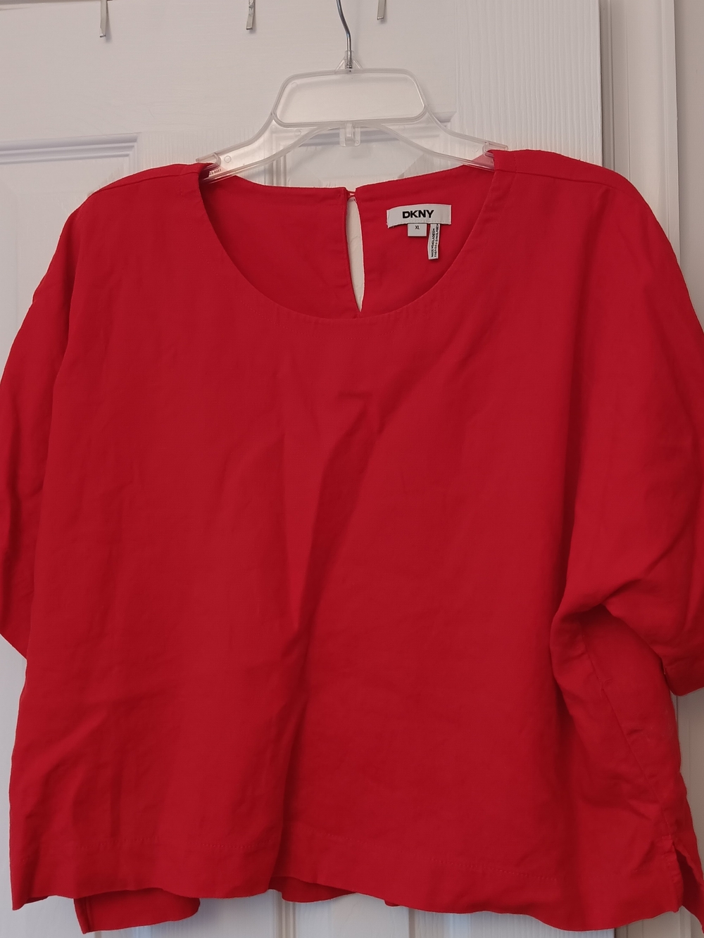 DKNY Vibrant Red Scoop Neck Short Sleeve Blouse